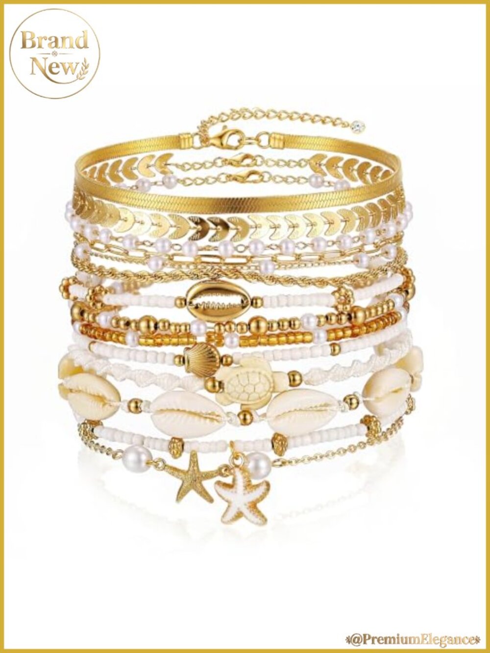 Boho Gold Beaded Bracelets Women Stackable Set Adjustable